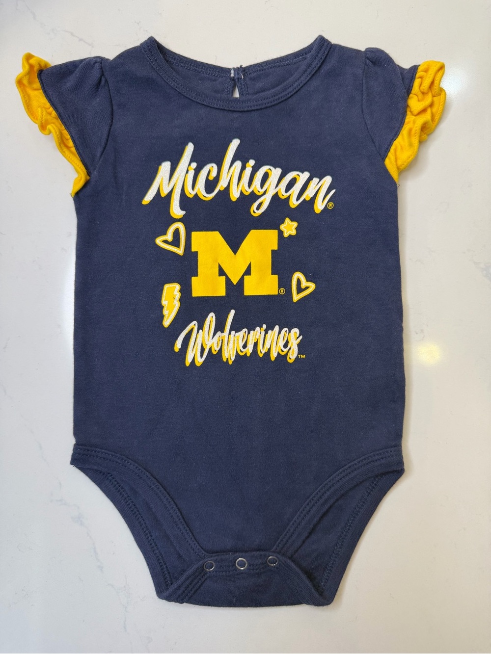 University of Michigan Wolverines Baby Bodysuit Ruffle Sleeve 6-9 Months
